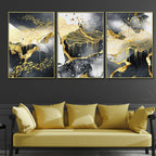 3 Pieces Black & Gold Abstract Birds Framed Canvas Painting for Living Room
