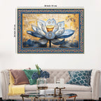 Blue Lotus Flower with Carved Figures Border Canvas Wall Painting