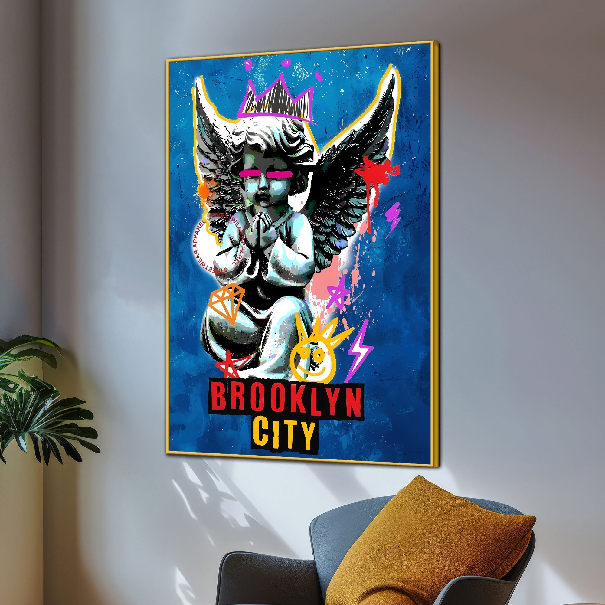 Brooklyn Guardian Angel Pop Art Cotton Canvas Wall Painting