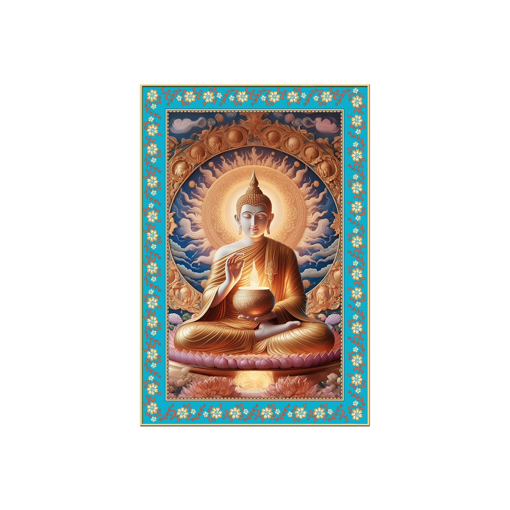 Buddha Sacred Calm Floral Border Vertical Canvas Wall Painting