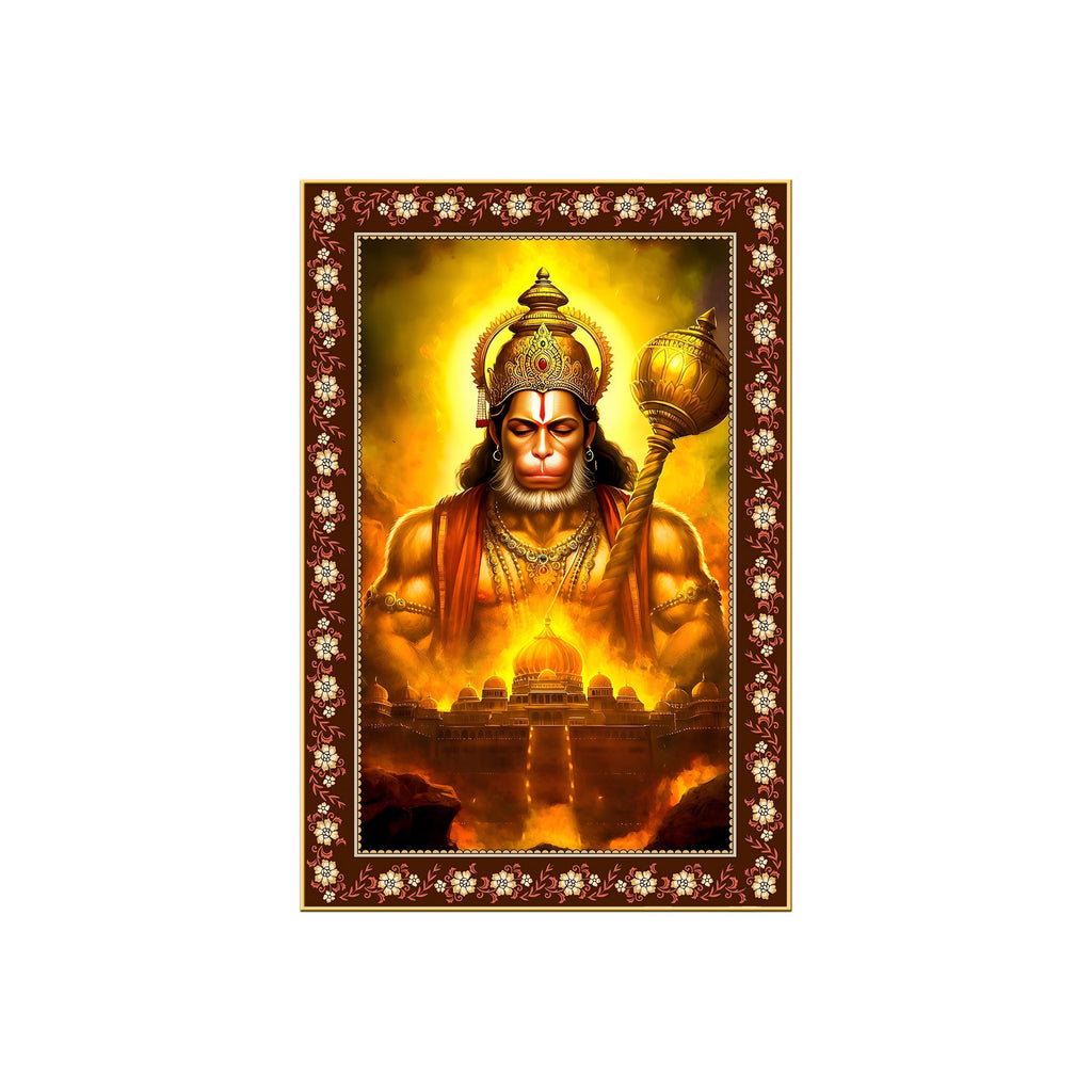 Chiranjivi Hanuman Immortal One Floral Border Vertical Wall Painting