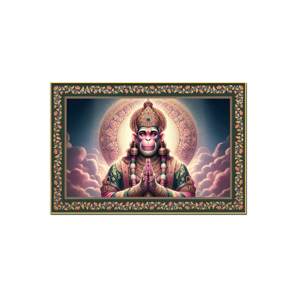 Chiranjivi Lord Hanuman Floral Border Canvas Wall Painting