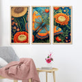 Close up of a Flower with a Butterfly Wall Frame Set of Three