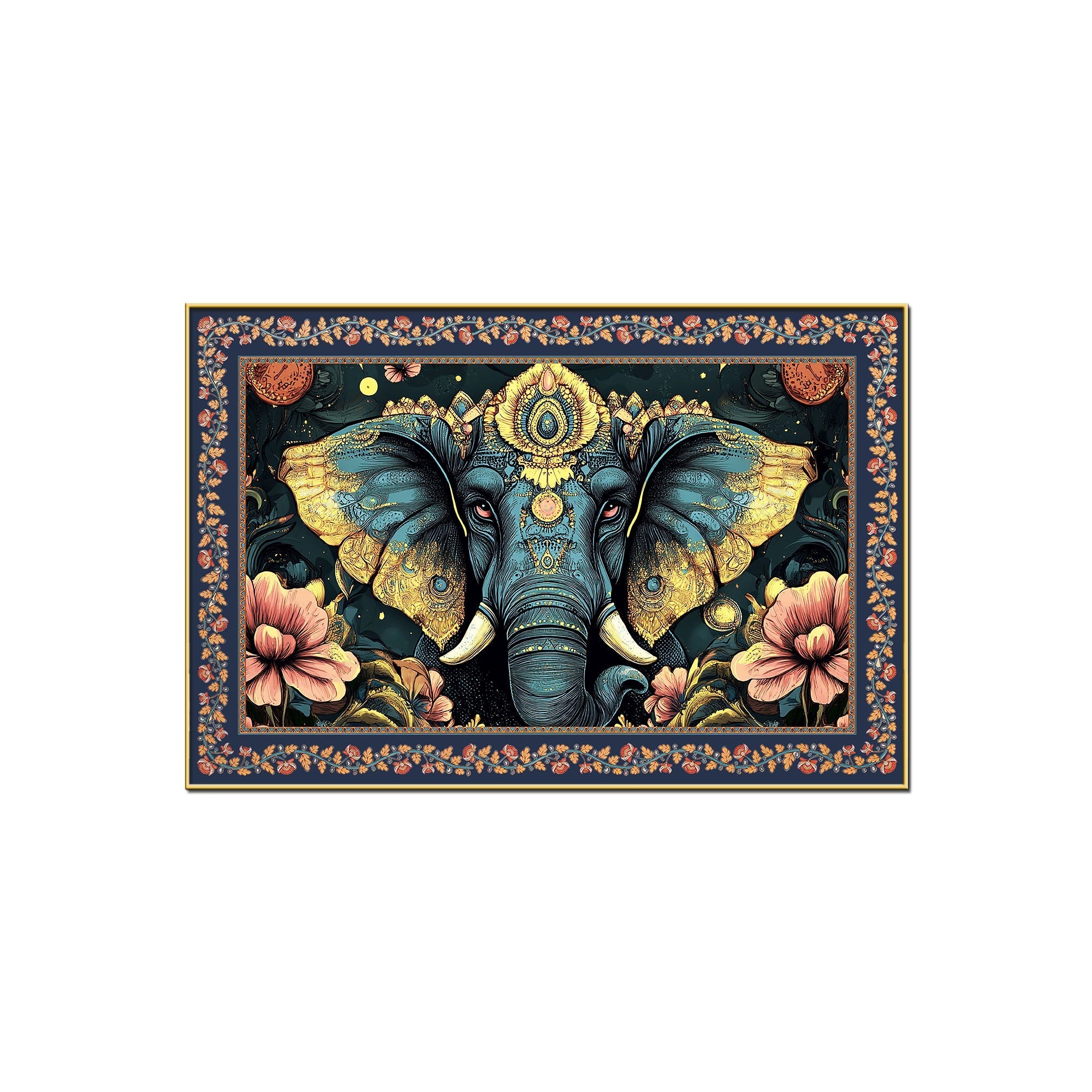 Colorful Elephant Forest Floral Border Canvas Wall Painting