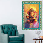 Colors of Lord Ganesha Floral Border Vertical Wall Painting