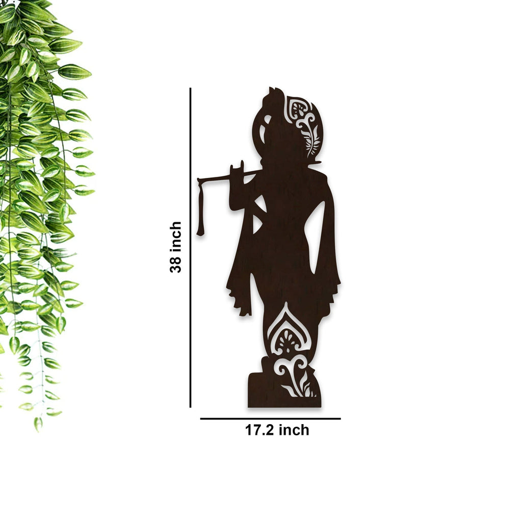 Lord Shree Krishna Wooden Wall with LED Night Light Walnut Finish