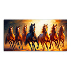 Seven Horses Running at Sunset Wooden Canvas Wall Painting
