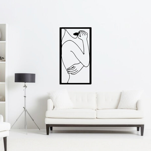 Beautiful Girl Line Art Frame Metal Wall Art Decor