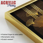 Abstract Golden Ginkgo Leaf Acrylic Art Floating Wall Painting Set of 2