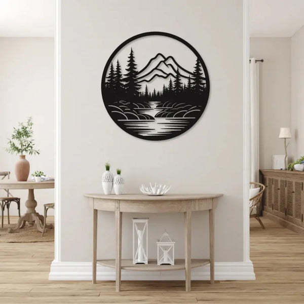 Beautiful River Mountain Scenery Metal Artwork Wall Decor