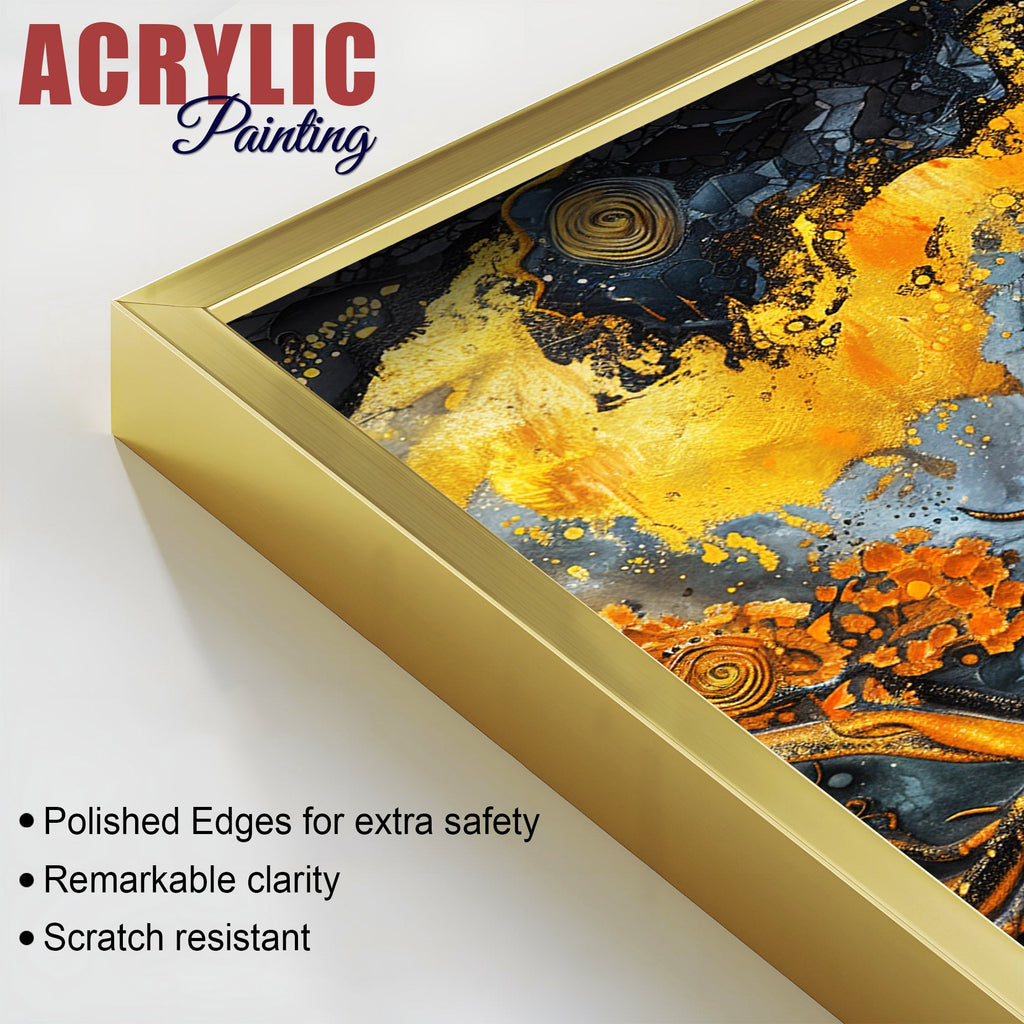 Beautiful Trees Branch Golden Textured Acrylic Art Floating Wall Painting Set of 2