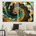 Premium Golden Crystal Circular Shape Acrylic Art Floating Wall Painting Set of 2