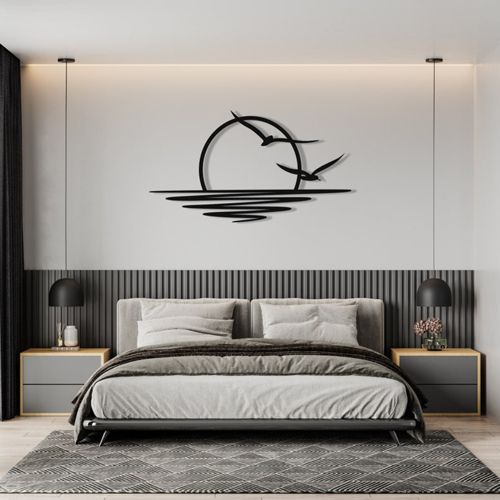 Flying Birds River Sunset Silhouette Metal Art Wall Decor