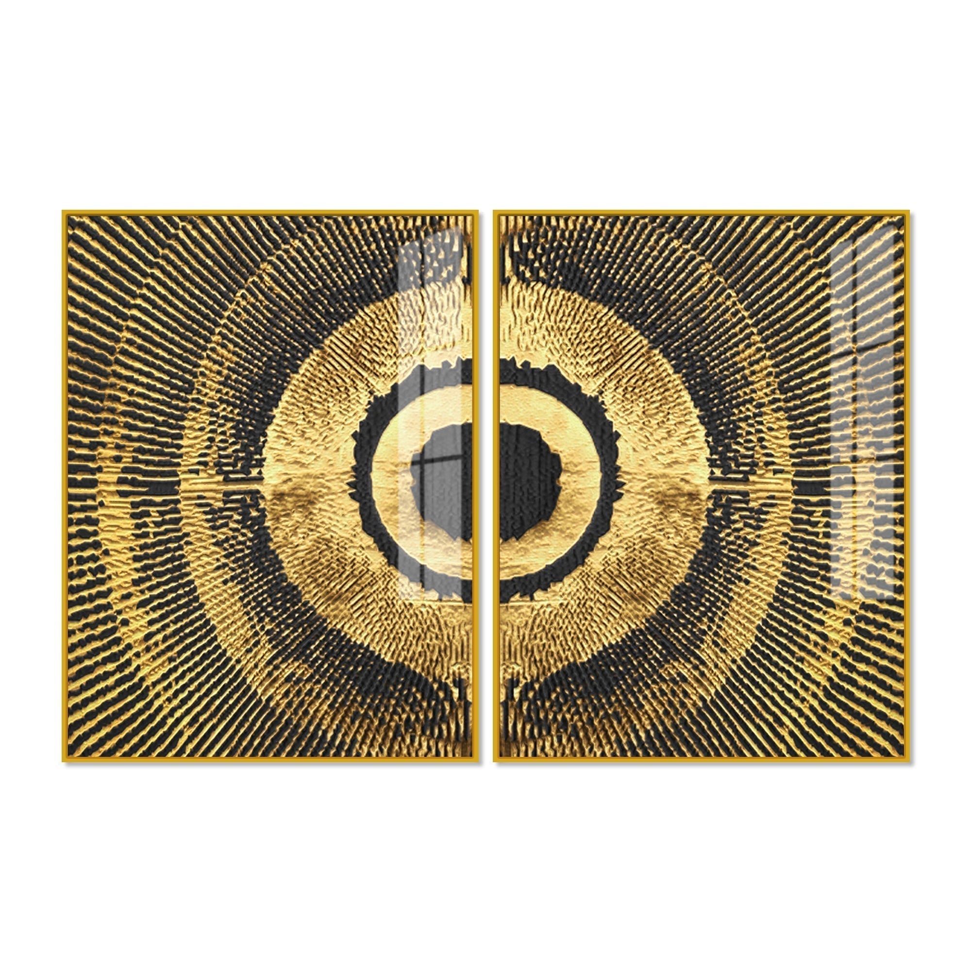 Golden 3D Pattern Acrylic Floating Wall Painting Set of 2