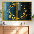 Group of Golden Fishes Acrylic Floating Wall Painting Set of 2