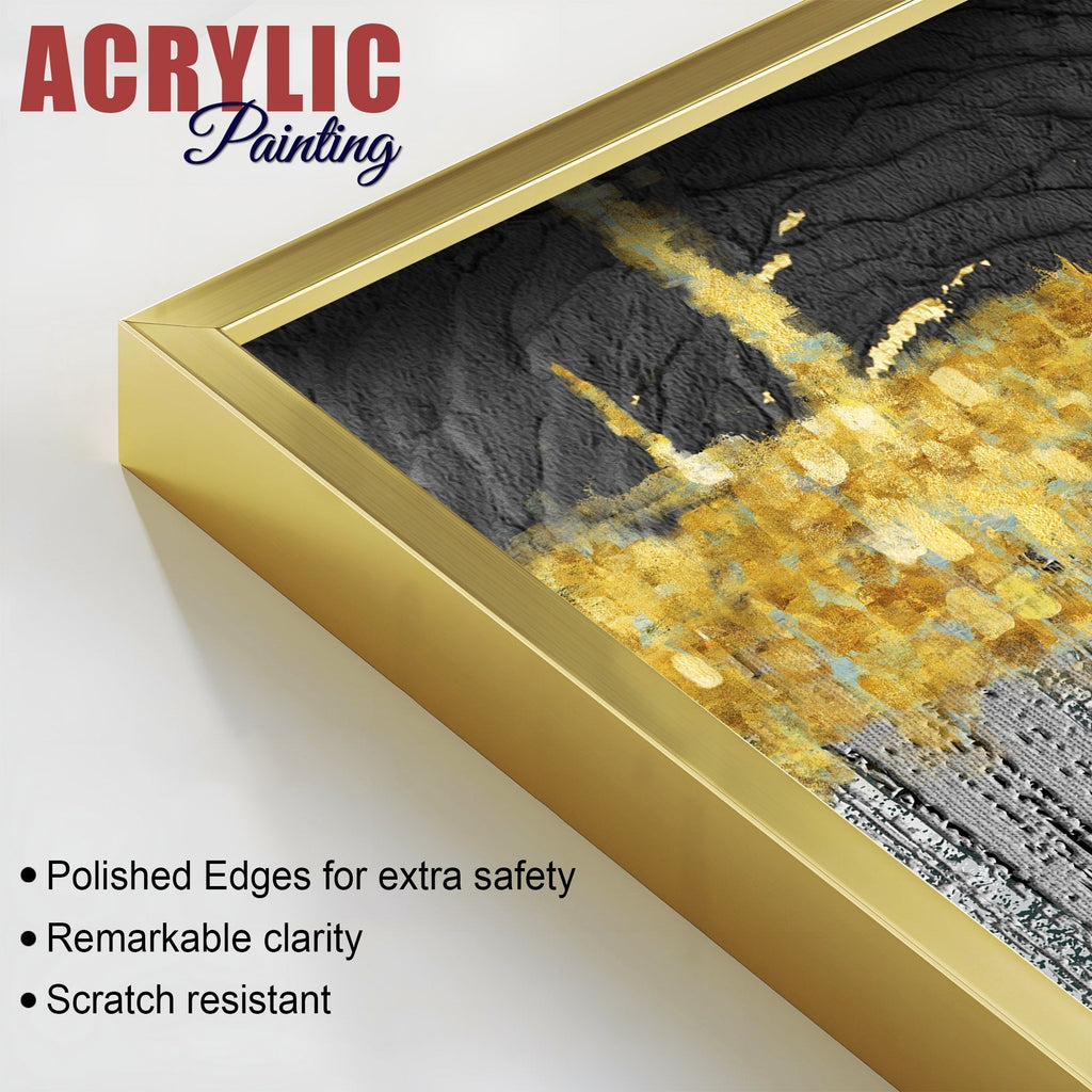 Luxurious Golden Textured Pattern Shapes Acrylic Floating Wall Painting Set Of 2