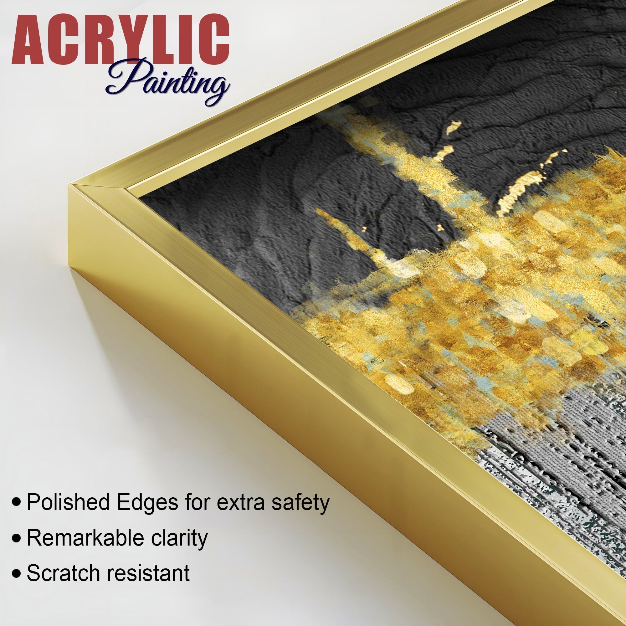 Luxurious Golden Textured Pattern Shapes Acrylic Floating Wall Painting Set Of 2