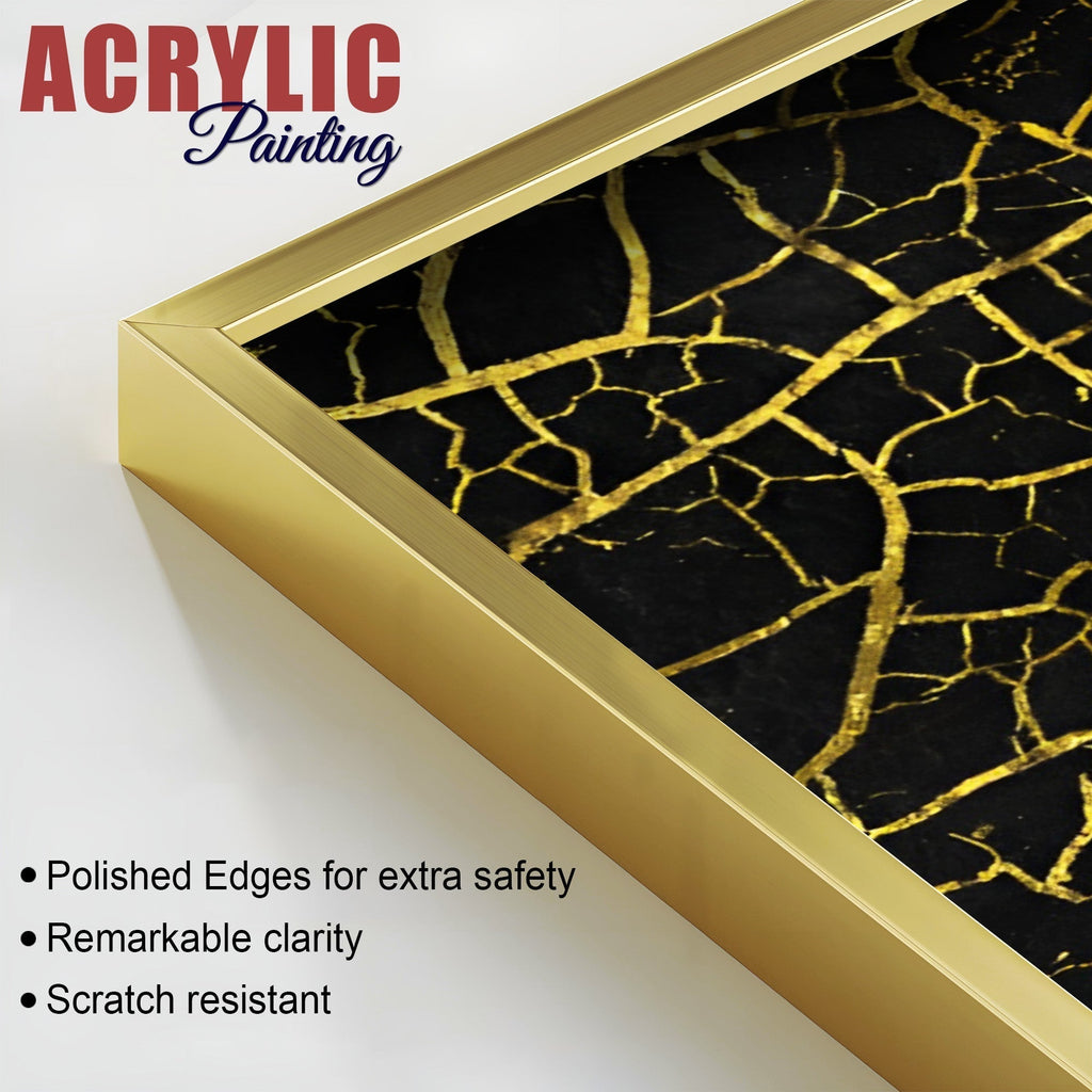 Luxury Black and Gold Marble Texture Acrylic Floating Wall Painting Set Of 2
