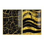 Luxury Black and Gold Marble Texture Acrylic Floating Wall Painting Set Of 2