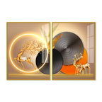 Modern Abstract Golden Deer Acrylic Art Floating Wall Painting Set Of 2