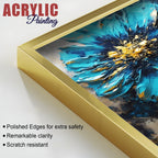 Modern Textural Blue Flower Artistic Acrylic Floating Wall Painting Set Of 2