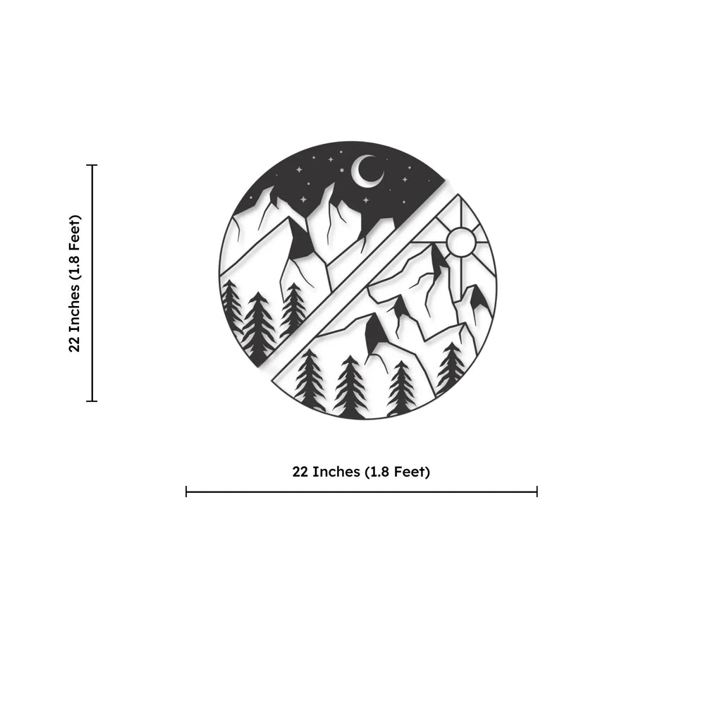 Sun and Moon Behind the Mountains Metal Art Wall Decor