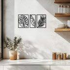 Tropical Palm Leaf Three Frames Metal Art Wall Decor