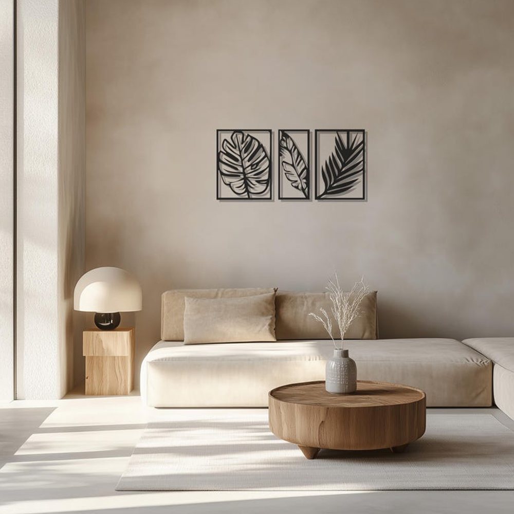Tropical Palm Leaf Three Frames Metal Art Wall Decor