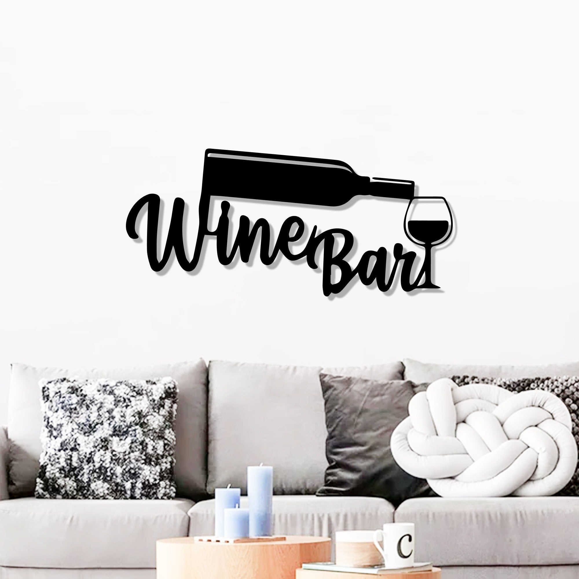 Wine Bottle with Glass Bar Sign Metal Art Wall Decor