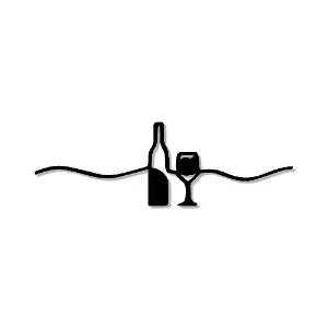 Wine Bottle with Glass Design Bar Line Metal Art Wall Decor
