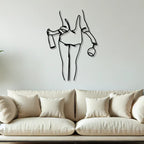 Women with Wine Line Art Metal Wall Art Decor