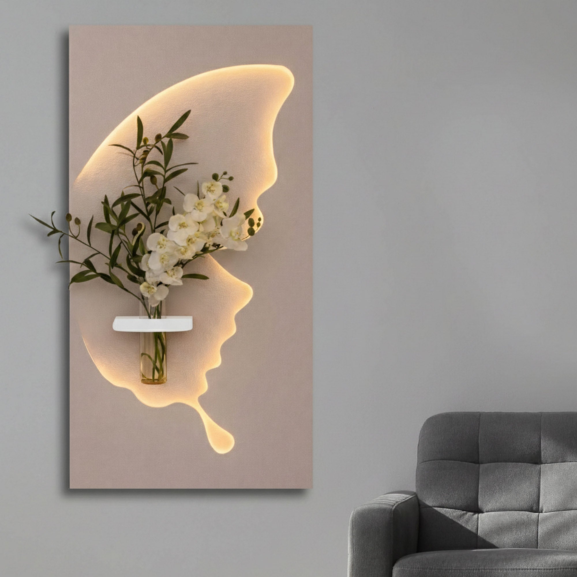 Designer Light Form Wall Art with Floral Insert