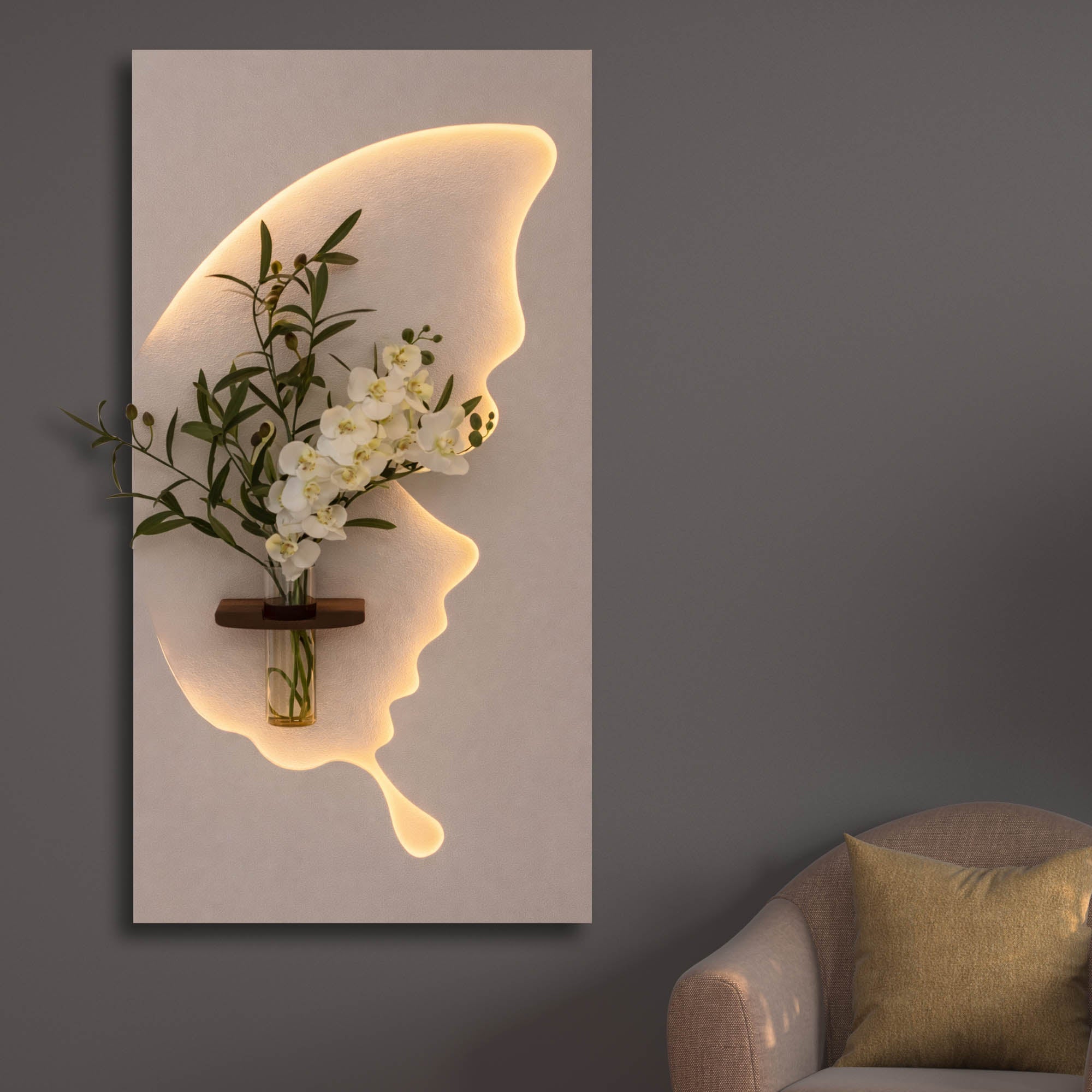 Designer Light Form Wall Art with Floral Insert