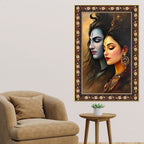 Divine Union Gauri Shankar Floral Border Vertical Wall Painting