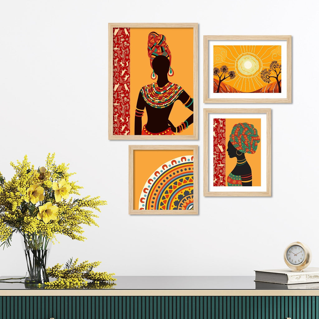 Ethnic African Woman Art Wall Frame Set of Four