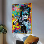 Fierce Girl with Attitude Revolver Rebel Cotton Canvas Wall Painting