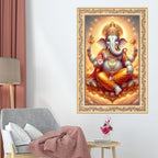 Ganesha Blessings and Prosperity Floral Border Vertical Wall Painting