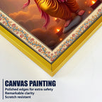 Ganesha with Sun Floral Border Vertical Canvas Wall Painting