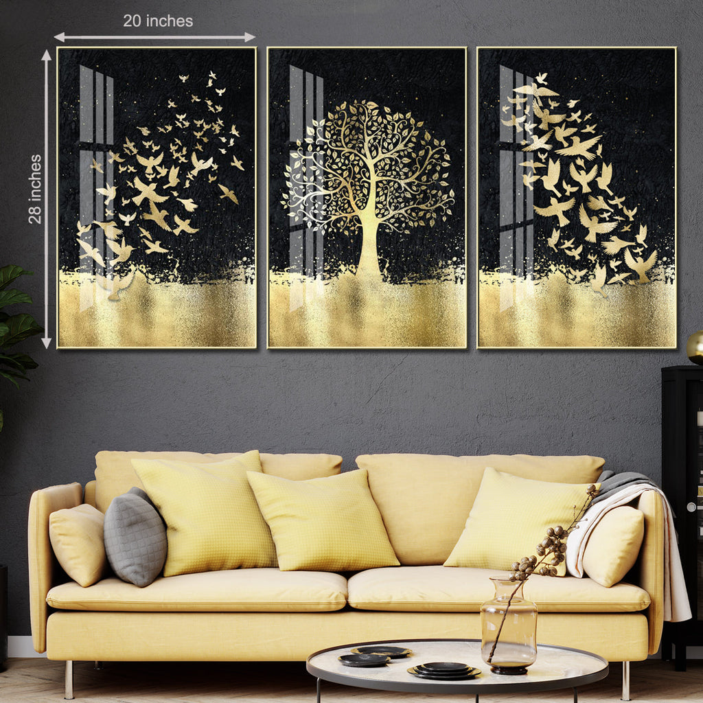 Nordic Golden Framed Canvas Wall Art (Black)