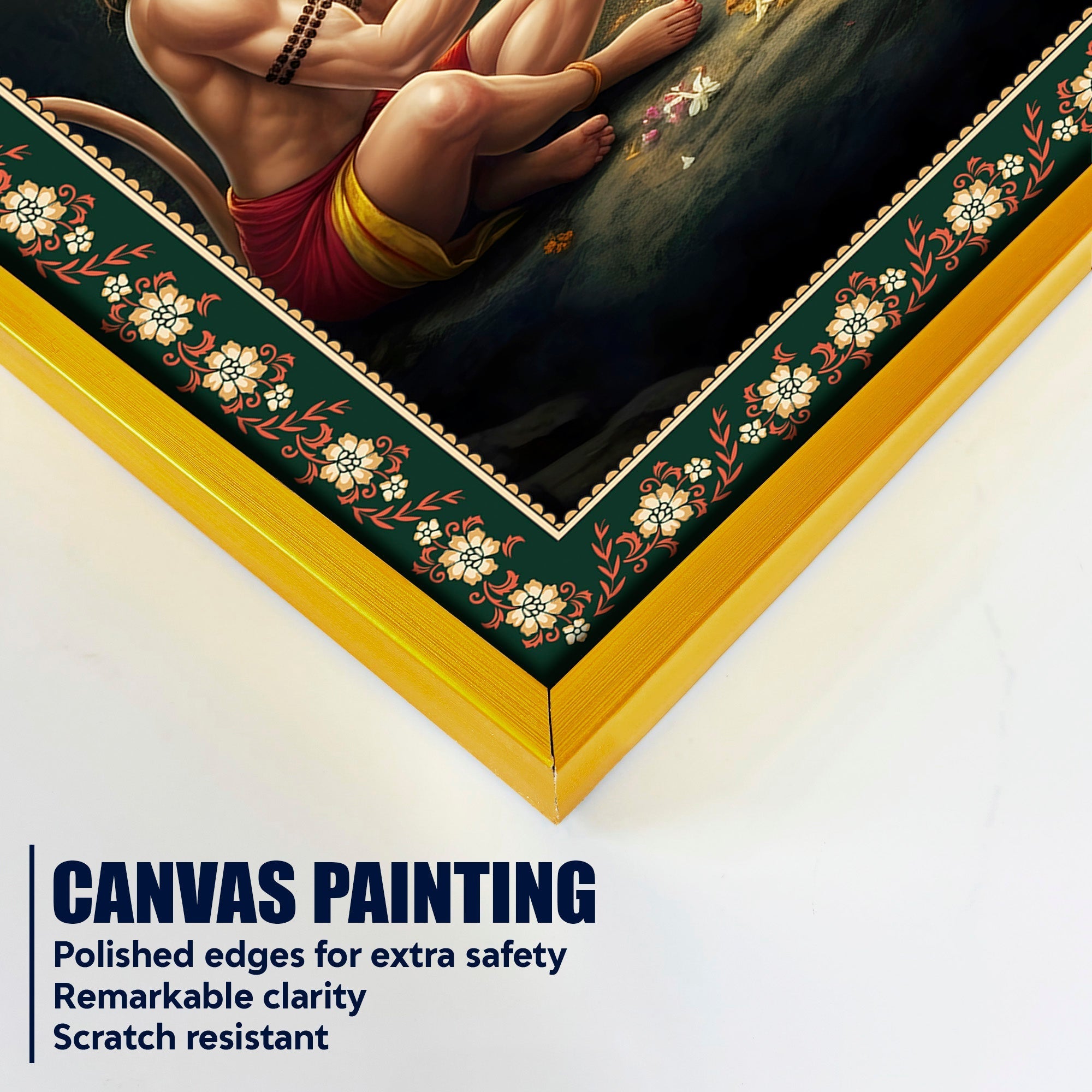 Hanuman Worship Shiva Floral Border Vertical Wall Painting