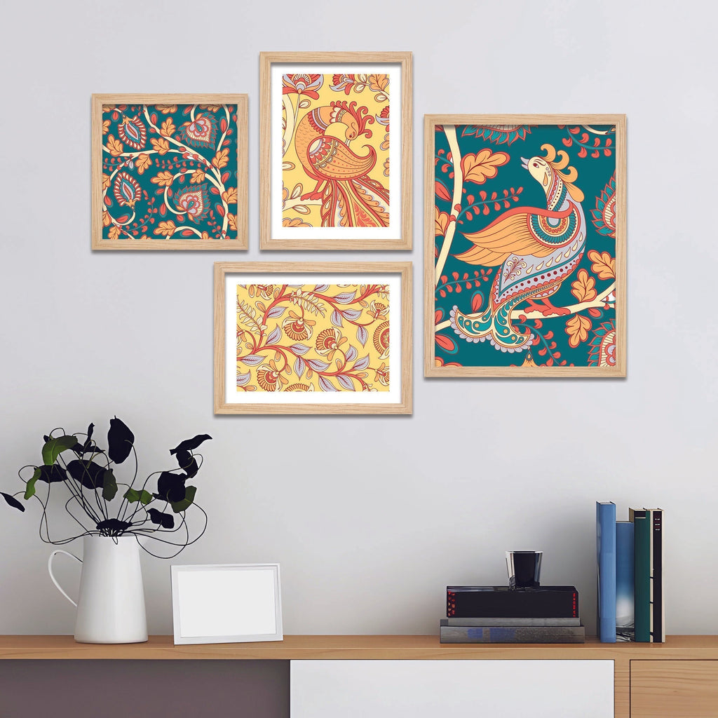 Kalamkari Textile Traditional Art Wall Frame Set of Four