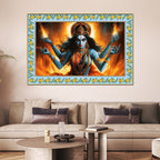 Kali Hindu Goddess Floral Border Canvas Wall Painting