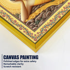 Lord Buddha in Reclining Posture Floral Border Canvas Wall Painting