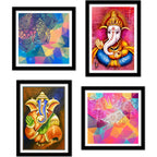 Lord Ganesha Decorative Premium Wall Frame Set of Four