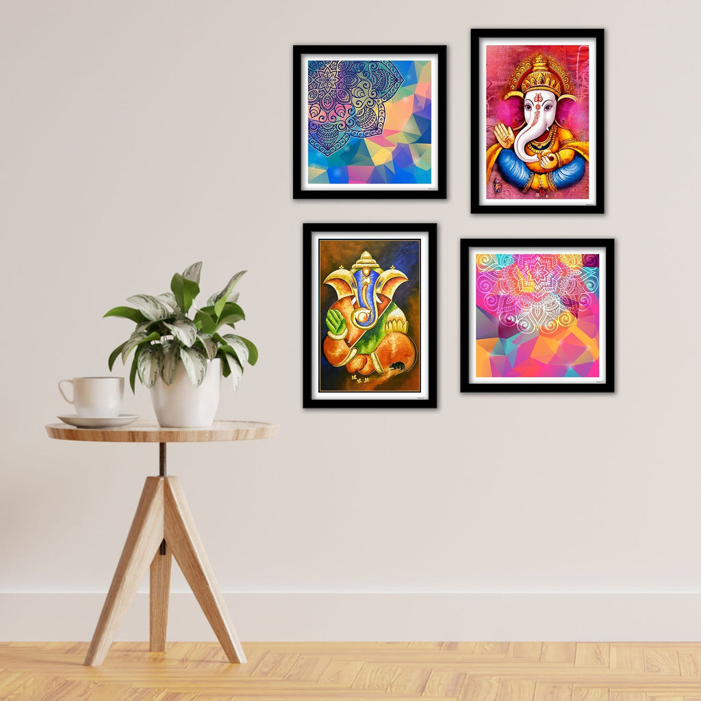 Lord Ganesha Decorative Premium Wall Frame Set of Four