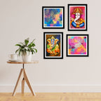 Lord Ganesha Decorative Premium Wall Frame Set of Four