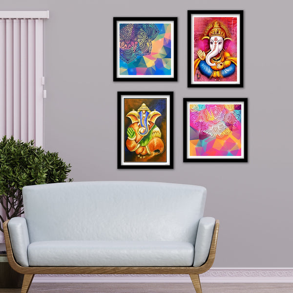 Lord Ganesha Decorative Premium Wall Frame Set of Four