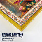 Lord Ganesha Seated on Throne Floral Border Wall Painting