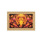 Lord Ganesha with Beautiful Flowers Border Canvas Wall Painting