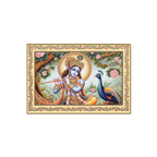 Lord Krishna Playing Flute Floral Border Canvas Wall Painting